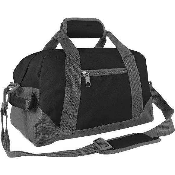 14" Small Duffle Bag Two Toned Gym Travel Bag Black Gray